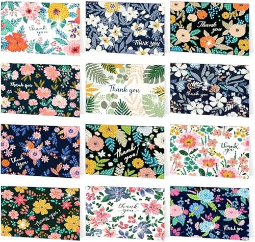 Saillong 12 Pack Thank You Diamond Painting Greeting Card Kit DIY Flower Thanks Diamond Art Cards with Envelope 5D Rhinestones Painting Making Kit for Adults Beginner DIY Crafts Thanksgiving Gifts by Saillong