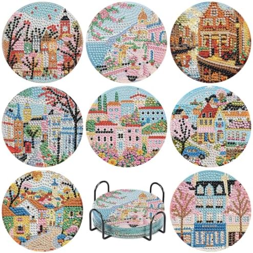 Landscape Diamond Art Coasters Kit for Adults, Diamond Painting Coasters by hkejoi