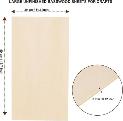 6 Pack Basswood Sheets for Crafts - 12 x 16 x 1/8 Inch - 3mm Thick Large Plywood Sheets Unfinished Bass Wood Boards for Laser Cutting, Wood Burning (12 x 16 x 1/8 inch (6 Pack))