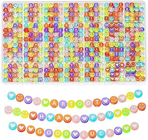ARTDOT 1400 Pieces Letter Beads for Friendship Bracelets Making Kit, 28 Styles Assortment Jewelry Making Supplies Alphabet Beads Set with Cases Preppy Crafts Gifts, Multicolor Transparent by ARTDOT