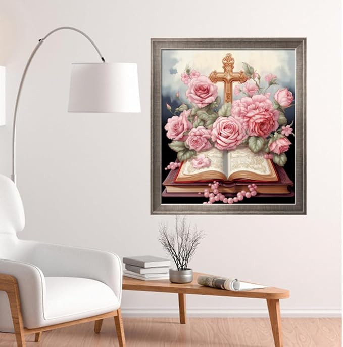 Leczany Cross Stitch Stamped Kit for Adults - Rosa Crux | DIY Embroidery Starter Patterns Craft Kit Needlepoint for Beginner | 11CT, 3 Strands | 15.8x18.1 inches