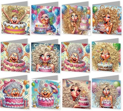 12 Pack Cute Grandma Diamond Painting Greeting Kits DIY 5D Diamond Art with Envelopes & Rhinestones, Creative Christmas Birthday Gifts for Adults, Family, Friends by Unknown
