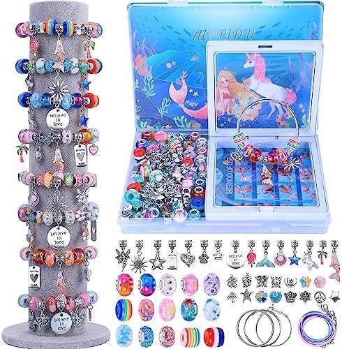 AIPRIDY Charm Bracelet Making Kit,Unicorn Mermaid Crafts Gifts Set Can Inspires Imagination and Creativity,Jewelry Making Kit Perfect Gifts for Girls 5-12 Years Old(72 Pieces Mermaid Aqua) by AIPRIDY