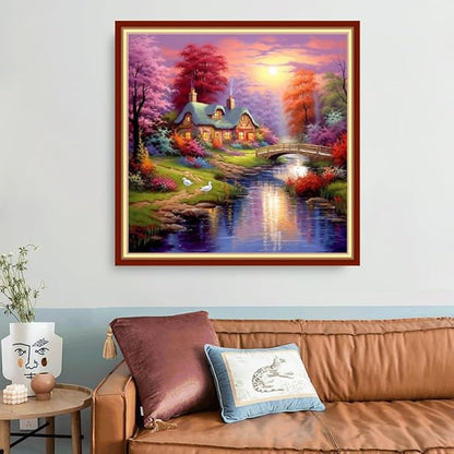 Joyhoor Stamped Cross Stitch Kits for Beginners, Needlepoint Kits for Adults, 11CT Counted Embroidery Kits-Dream Home 18x18 inchs