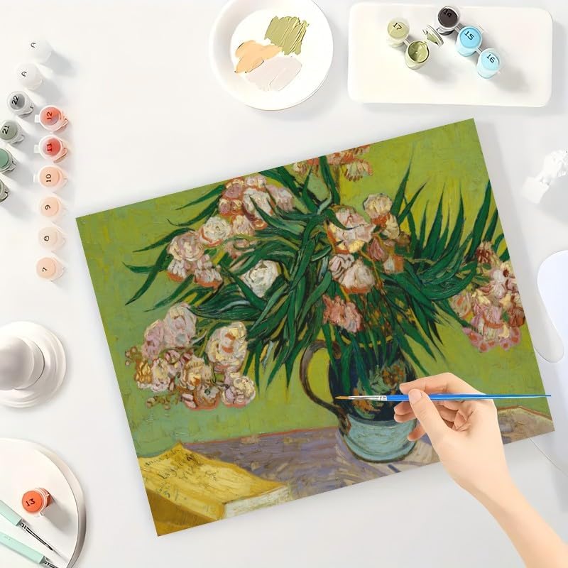 Flower Paint by Numbers Kit for Adults – DIY Oleanders Still Life by Vincent Van Gogh on Canvas 16x20 Inch, Acrylic Paint Set, Suitable for Beginners, Floral Wall Art for Home Decoration or Gifts - Image 3
