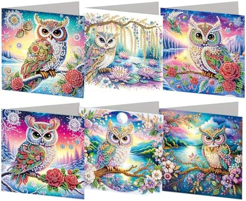 6PCS Owl Diamond Art Painting Greeting Cards Kit with Envelopes - 5D DIY Diamond Art Card Kits for Adults - Handcrafted Postcards for Birthday & Holiday by Unknown