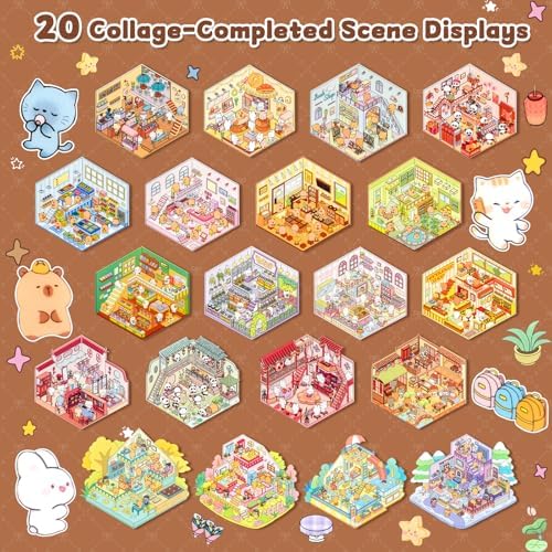 ASTARON 20 Sets DIY 3D Sticker Scene Book, Make Own Shop Room Relief Stress - Image 4