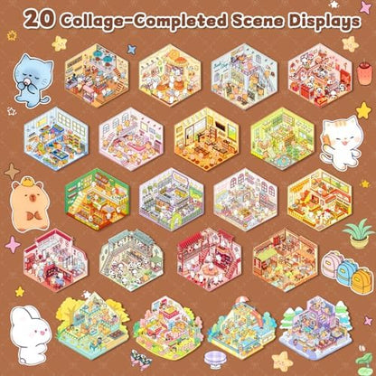 ASTARON 20 Sets DIY 3D Sticker Scene Book, Make Own Shop Room Relief Stress - Image 4