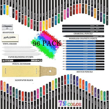 KALOUR 96 Premium Drawing Pencil Set,including 72 Colored pencil and 24 sketch kit, for Drawing,sketching and Coloring Books,Art Supplies for Beginner,Artists and Adults - Image 2