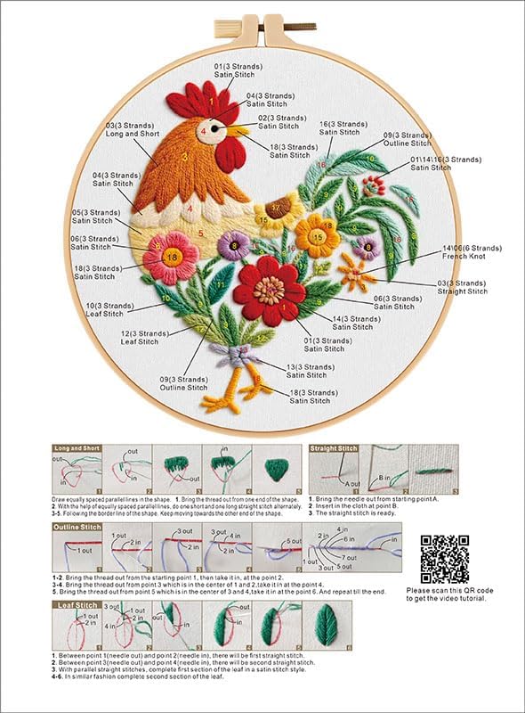 Haootadiy Beginner Embroidery Kit for Adults, Easy Cross Stitch Kit for Beginners and Adults, Full Embroidery Hoop Kit with Needles and Thread Included (Pattern 12) - Image 4