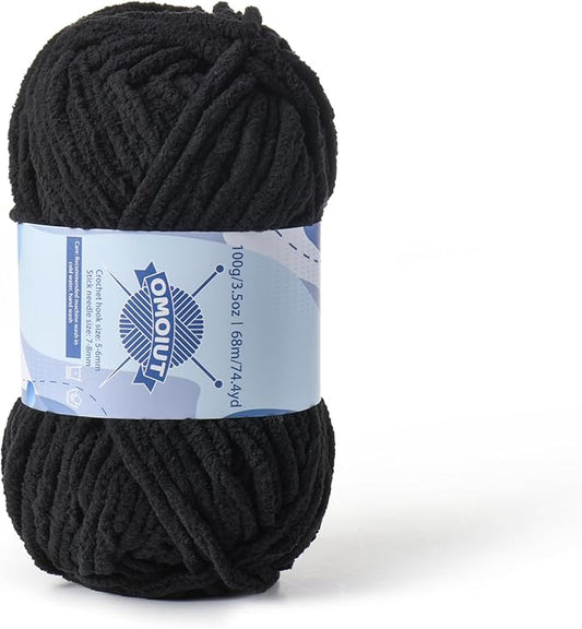 Chunky Chenille Yarn for Crocheting，Baby Yarn for Crocheting Soft Blankets，Bulky Yarns for Crochet Amigurumi，100g (74.3yds) Fluffy Velvet Yarns for Hand Knitting (Black)
