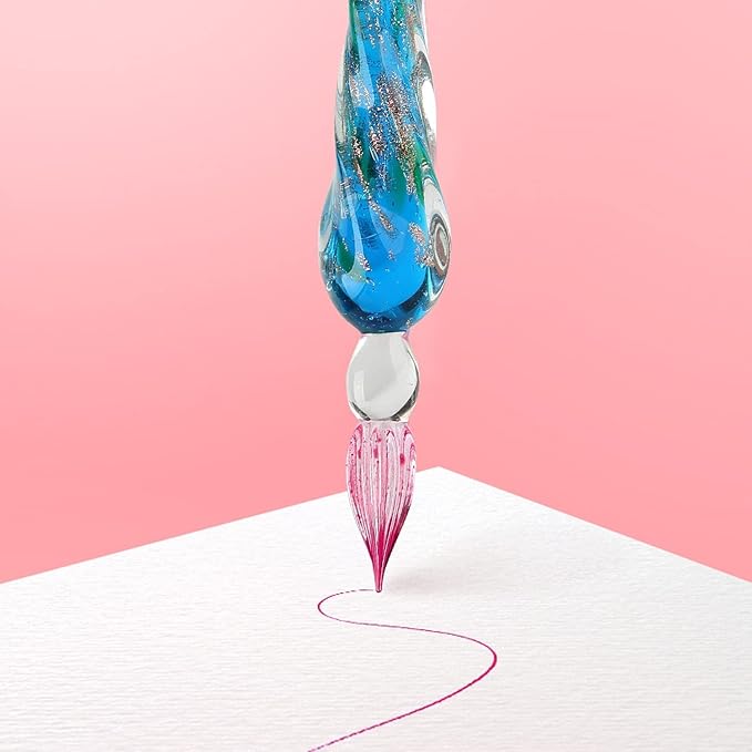 mancola Glass Dipped Pen Ink Set Handmade Crystal Calligraphy Pen with 12 Colorful india ink for Art, Signatures, Drawing, Decoration, Calligraphy Kits for Beginners Ma-13