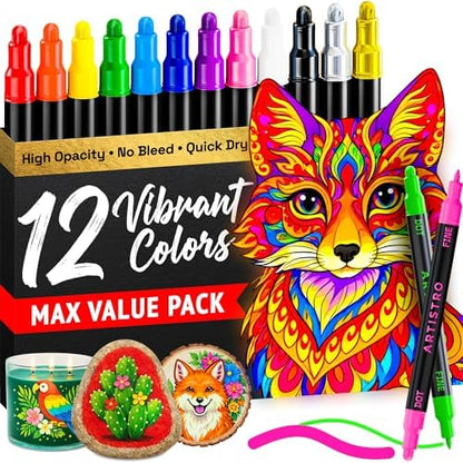 ARTISTRO Dual-Tip Acrylic Paint Marker Pens - Set of 12 by ARTISTRO