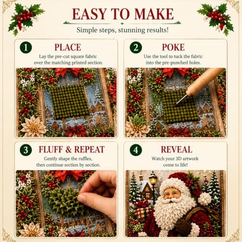 Trmonol Christmas 3D Fabric Poke Art Kit, DIY Christmas Craft Kit, Handmade Fabric Poke Art Kit for Adults and Beginners, Create Cozy Holiday Magic，Peaceful Dove Noel - Image 5