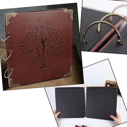 ADVcer Photo Album DIY Scrapbook (10x10 inch 50 Pages Double Sided), Vintage Leather Cover Three-Ring Binder Family Picture Booth with 9 Color 408pcs Self Adhesive Photos Corners for Memory Keep, Tree