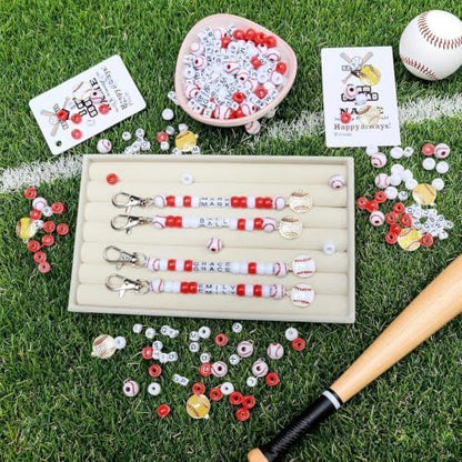 Tuhangcc 500 Pcs Baseball DIY Keychain Making Kit, Adjustable Letter Alphabet Beads Strings,8 Charm 16 Cards with Lobster Clasps & Strings for Sport Theme Party Favor Gift (Baseball) - Image 2