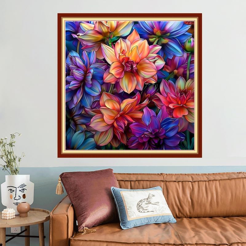 Joyhoor Stamped Cross Stitch Kits for Beginners, Needlepoint Kits for Adults, 11CT Counted Embroidery Kits-Colorful Flowers 18x18 inchs - Image 2