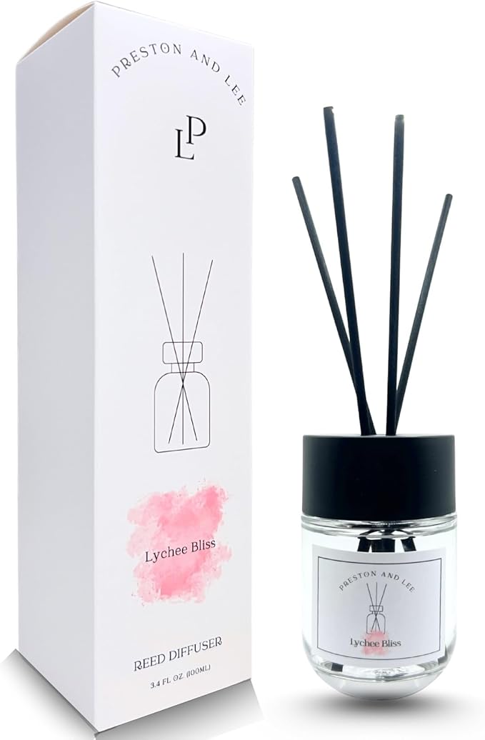 Preston and Lee Reed Diffuser Set | 100 ml (3.4 fl oz) Lychee Bliss Scent | Reed Diffuser Set | Aromatherapy Diffusers | Reed Diffuser Oil for Home and Spa Fragrance