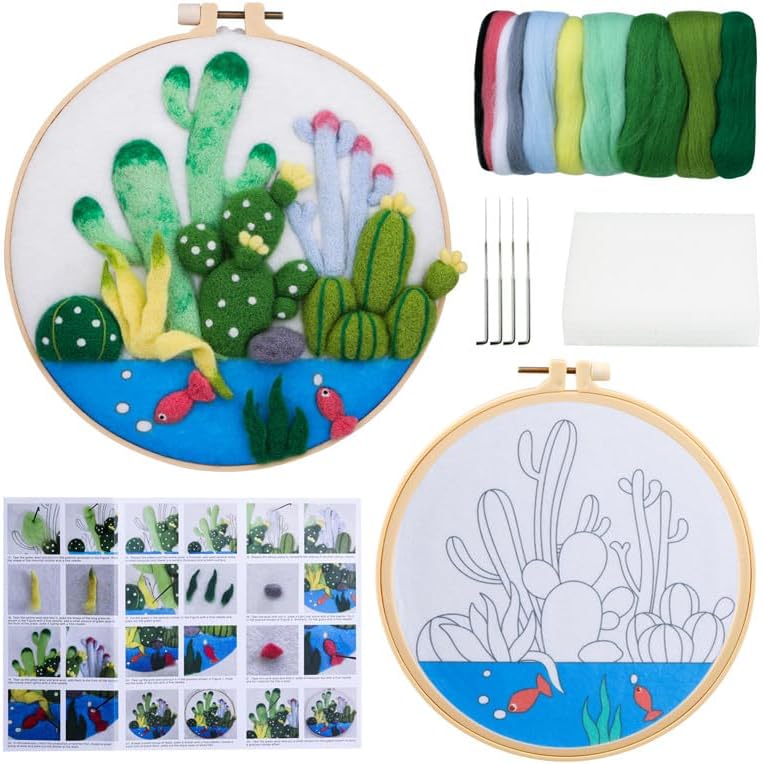 Wonafa DIY Wool Needle Felt Starter Kit, Beginner Needle Felt Kit with Wool Felt Bag, Felts Needles, Photo Frame, Foam Mat, Felts Cloth and Instructions for Home Decor, Art Crafts (Style 5) by Wonafa