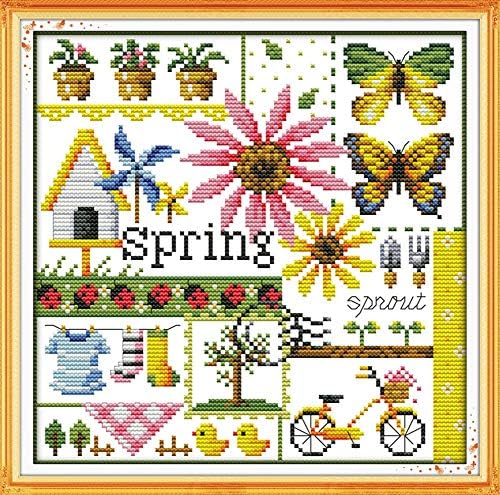 Awesocrafts Cross Stitch Kits, Four Seasons of Spring Easy Patterns Cross Stitching Embroidery Kit Supplies, Stamped or Counted (Spring, Stamped) by Awesocrafts