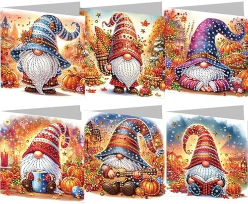 jinglinhh 6pcs Diamond Art Painting Pumpkin Guitar Gnome Greeting Cards with Envelopes, DIY Card Making Kits for Adults, Diamond Art Postcards Christmas Cards Craft Gifts by Unknown