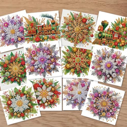 12Pack Flower Diamond Painting Greeting Card Kits DIY 5D Diamond Art with Envelopes & Rhinestones,Christmas Creative Birthday Gifts for Adults, Family, Friends (Christmas Decorations) - Image 3