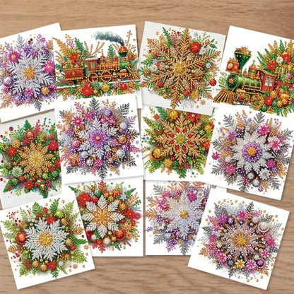 12Pack Flower Diamond Painting Greeting Card Kits DIY 5D Diamond Art with Envelopes & Rhinestones,Christmas Creative Birthday Gifts for Adults, Family, Friends (Christmas Decorations) - Image 3