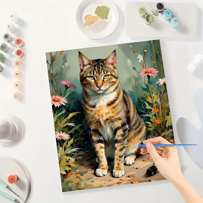 TAOPAOLAB Tabby Cat Paint by Numbers Kit for Adults - DIY Cat Sitting Among Flowers Painting on Canvas 16x20In, Acrylic Paint Set, Suitable for Beginners, Cute Art for Home Decoration or Gifts - Image 3