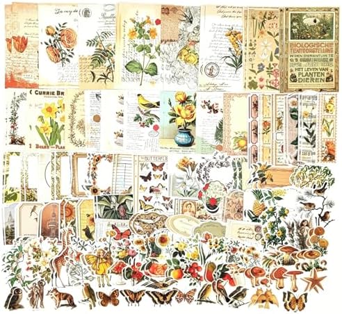 Esweny 200PCS Vintage Scrapbooking Supplies Kit for Journaling, Scrapbook Sticker Paper Pack for Junk Journal Planners Aesthetic Cottagecore Room Decor Wall Art Collage Album by Esweny