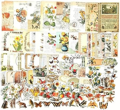 Esweny 200PCS Vintage Scrapbooking Supplies Kit for Journaling, Scrapbook Sticker Paper Pack for Junk Journal Planners Aesthetic Cottagecore Room Decor Wall Art Collage Album by Esweny