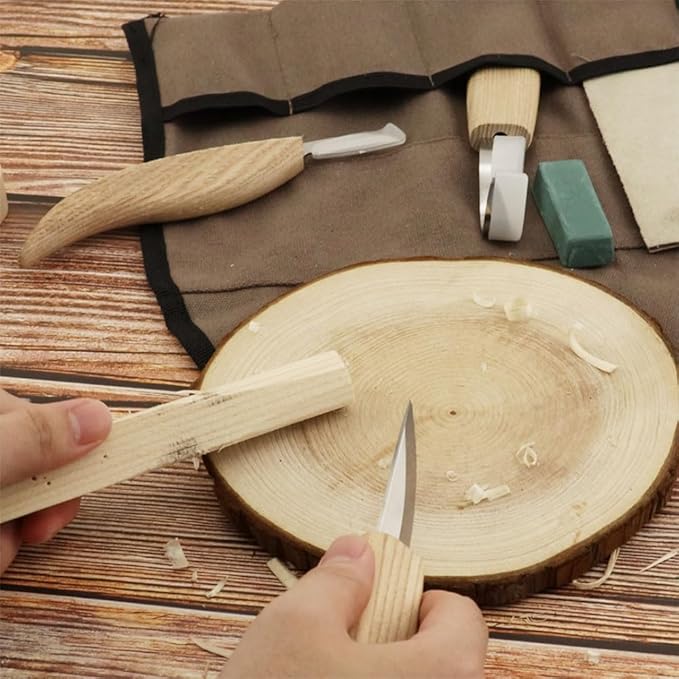 5pcs Wood Carving Tools Set, 5 in 1 Whittling Wood Carving Kit for Spoon Carving Woodworking with Canvas Bag