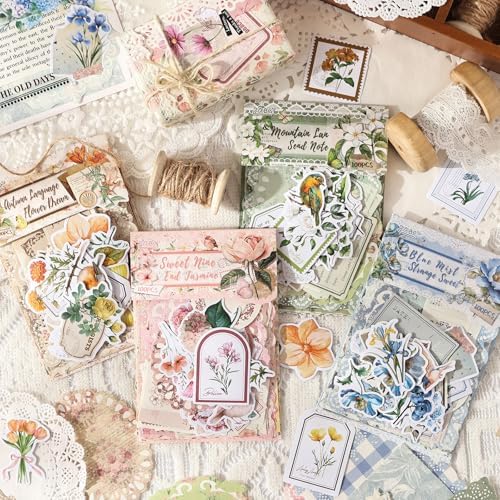 400Pcs Vintage Scrapbook Paper Floral Scrapbook Supplies Junk Journal Stickers Journaling Supplies for Bullet Journaling, Retro Crafts, Planner, Collage Card Album by WMHANLER