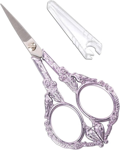 YOUGUOM Sewing Embroidery Scissors – Small Precision Scissor for Craft, Artwork, Needlework Yarn, Handicraft DIY Tool, Thread Detail Snips, 4.6in Purple Cute Bird Shears
