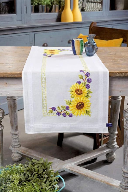 Vervaco Cross Stitch Table Runner Kit Sunflowers 16" x 40"