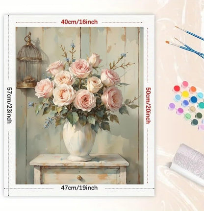Still Life Paint by Numbers Kit for Adults - DIY Pink Roses in Vase Painting on Canvas 16x20 Inches, Acrylic Paint Set, Suitable for Beginners, Art for Home Decoration or Gifts - Image 2