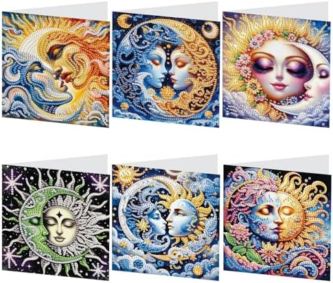 LazyFold 6 Pcs Diamond Art Painting Greeting Cards Kits, DIY Sun and Moon Handmade Festival Greeting Cards with Envelopes Diamond Art Crafts Birthday Cards Creative Gift by LazyFold
