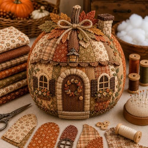 Cozy Harvest Pumpkin Patchwork Kit, DIY Animal Pumpkin Sewing Kit, Fabric Quilted Craft Set for Adults Beginners, Halloween Fall Thanksgiving Decor Gift (Style-H) - Image 4