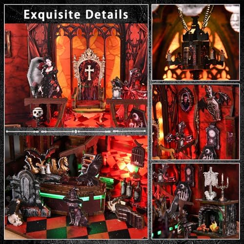 DIY Book Nook kit(Dark Castle) Wooden bookend and 3D Puzzle with LED Light, Craft kit for Adults, Nook Book kit - Image 4
