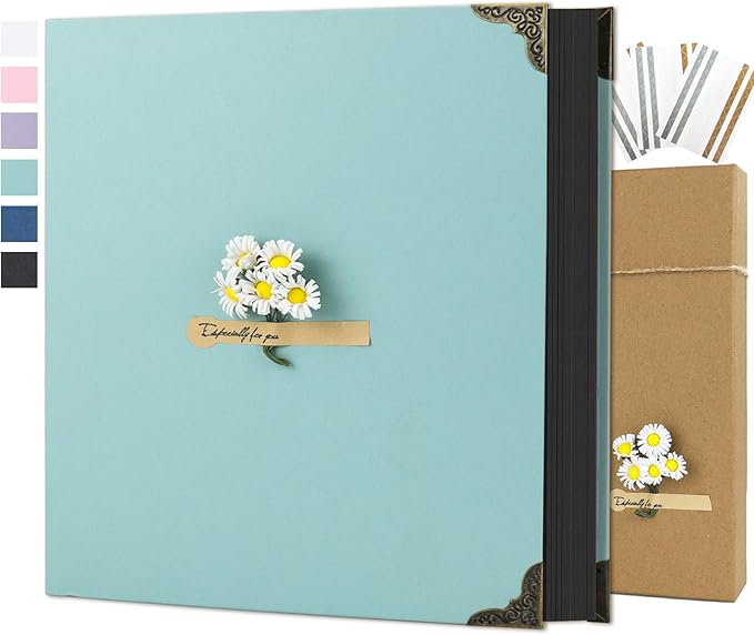 Scrapbook Album 12" x 12" DIY Scrapbook Photo Album Hardcover Kraft Paper 3 Rings Memory Book for Wedding, Anniversary, Travel, Family, LightGreen