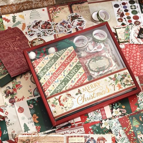 Christmas Scrapbooking Supplies Kit, Aesthetic New Year Festival Scrapbook Kits for Bullet Junk Journal, Stationery, Notebook, DIY Cute Journaling Supplies, Craft Christma Gift for Teen Girl Women - Image 4