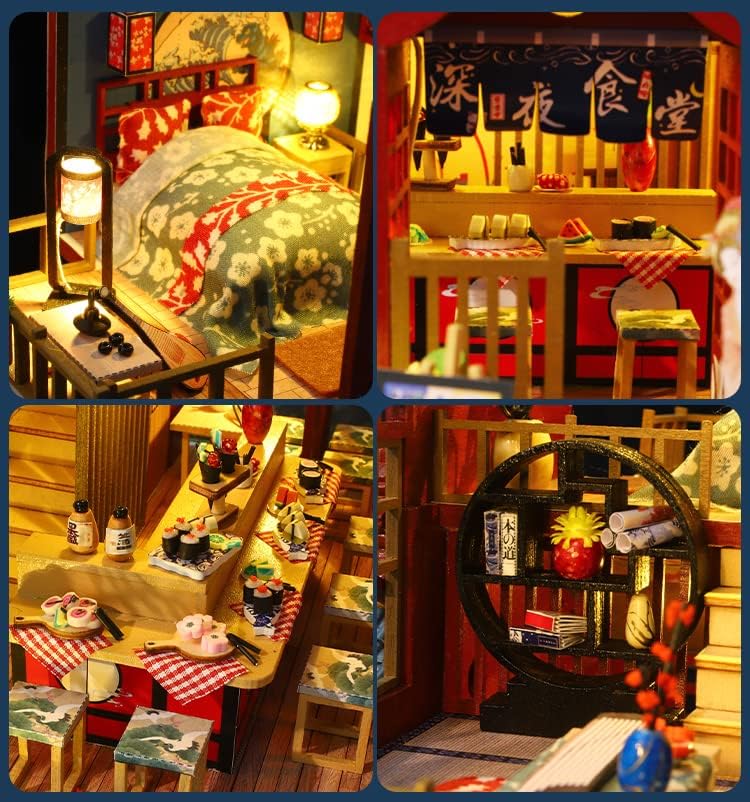GuDoQi DIY Miniature Dollhouse Kit, 1:24 Scale Tiny House with Music Plant, Model Craft Kit for Adults, Great Handmade Gift for Birthday Christmas Day, Japanese Villa Courtyard - Image 4