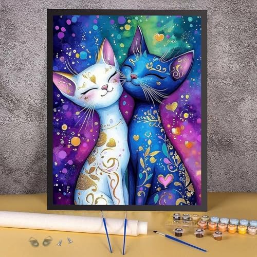 RICUVED Cats Paint by Numbers for Adults, Colorful Paint by Numbers Kit for Adults Beginners, DIY Acrylic Oil Painting on Canvas Easy for Gift Home Wall Decor 16x20 Inch - Image 2