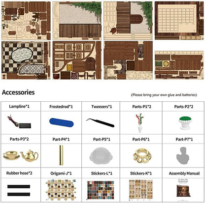 Left Bank Study Book Nook - DIY Book Nook Kit for Adults | Wooden Bookshelf 3D Book Nook Miniature Kit with LED Lights, Puzzle Decor for Book Lovers, 248 PCS, Bookshelf Insert Decor - Image 3