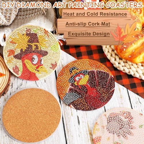 UPINS 8Pcs Fall Diamond Art Coasters with Holder - Image 4