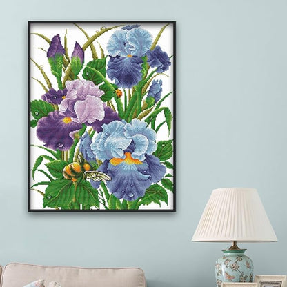 Qeerysew Cross Stitch Kit Stamped Full Range of Embroidery Starter Kits for Beginners DIY -Printed kit Iris 2(Printed) 14CT16.5×20.5 inches