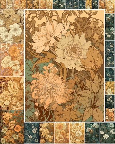 Decoupage Paper Pack (35 Sheets 6"x8") Incredible Intricate Yellow and Green Flower Illustrations FLONZ Vintage Illustration Pictures Cards for Decoupage, Craft and Scrapbooking by FLONZCRAFT