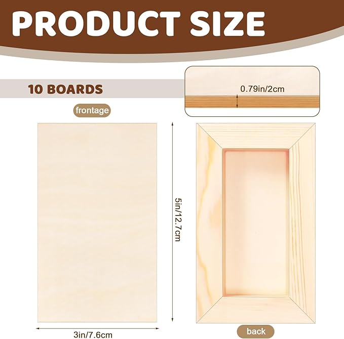 FSWCCK 10 Pack 3 x 5 inch Wood Panel Boards, Unfinished Wood Canvas Panels for Crafts, Painting Canvas, DIY Art Projects, Pouring, Arts Use with Oils, Acrylics
