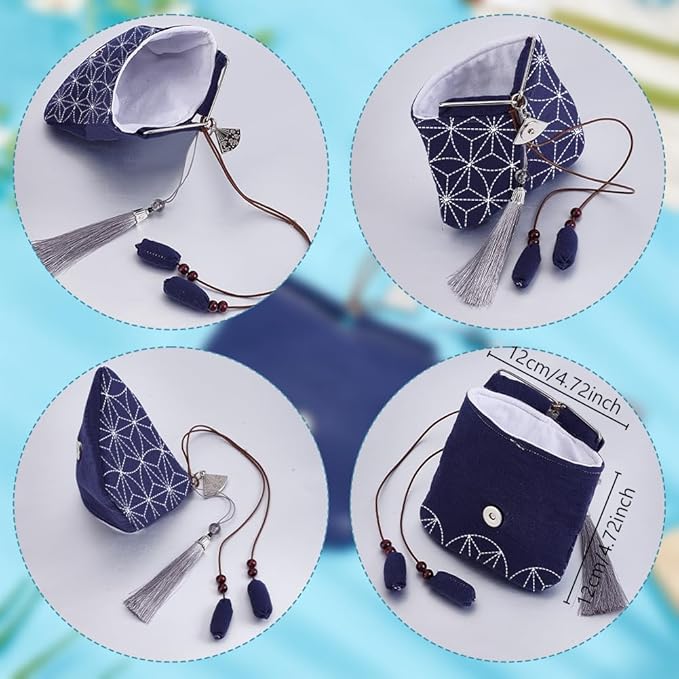 ORIGACH DIY Sashiko Coin Purse Kit with Instruction for Beginners Adults Easy Sashiko Kit with Snowflake Stencil Japanese Sashiko Embroidery Bag DIY Sewing Bag Gifts for Friends Mums