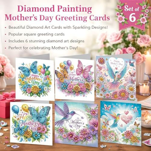 6Pcs Mother's Day Greeting Card DIY Diamond Art Painting Greeting Cards Special Shaped Diamond Blessing Folding Card Kit Arts Crafts for Holiday Festival-Butterfly Hummingbird - Image 4