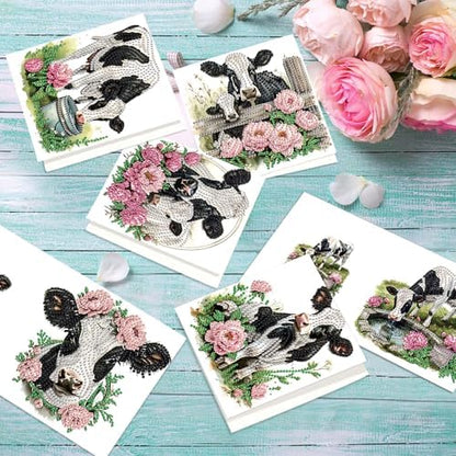 antor 6 Pack DIY Diamond Art Greeting Cards with Envelopes, Special Shaped Rhinestone Diamond Painting Card Kit, Cute Cow Animal Design for Adults Birthday Thank You Greeting - Image 5